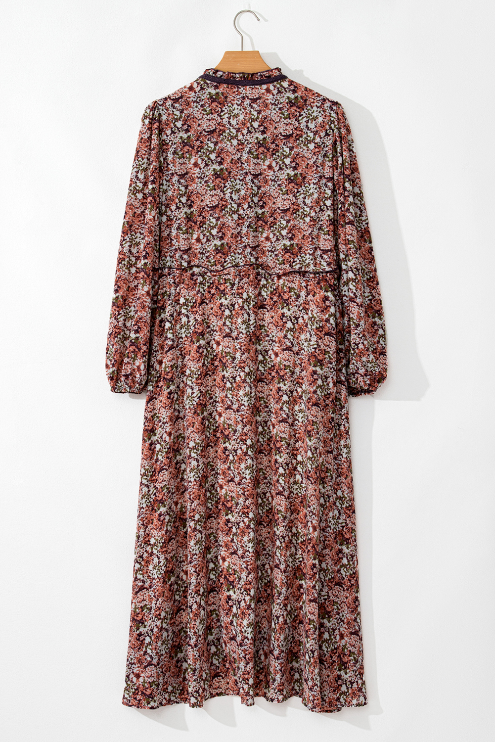 Brown Floral Print Split Front Tiered Frilled V Neck Midi Dress - Image 5