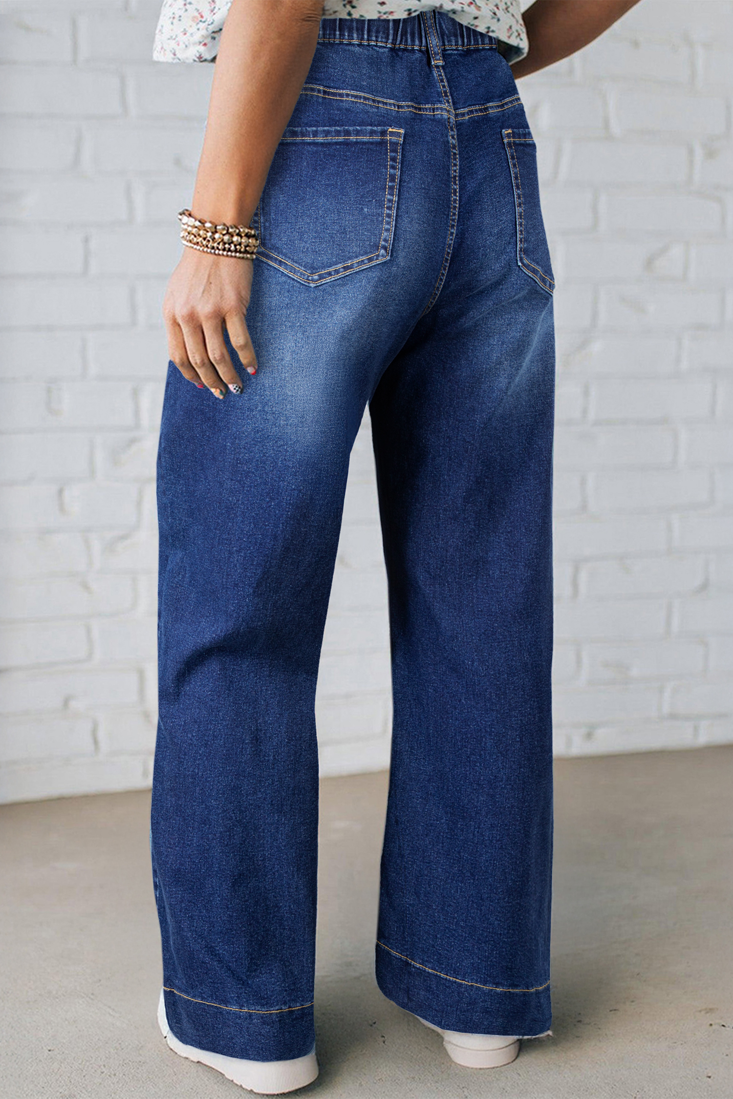 Dark Blue Acid Wash Contrast Lace-up Plus Size Jeans - Image 8