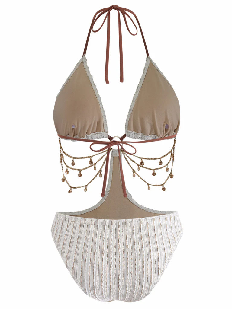 Solid Chain Cutout Swimsuit - Image 2