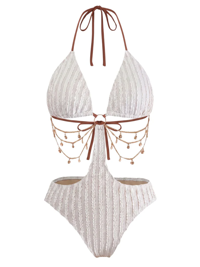 Solid Chain Cutout Swimsuit
