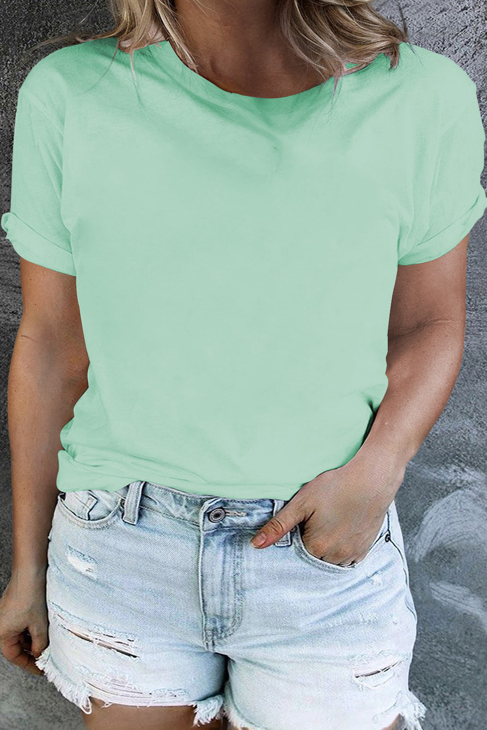 Dark Green Round Neck Rolled Sleeve Plus Size T-shirt - Image 7