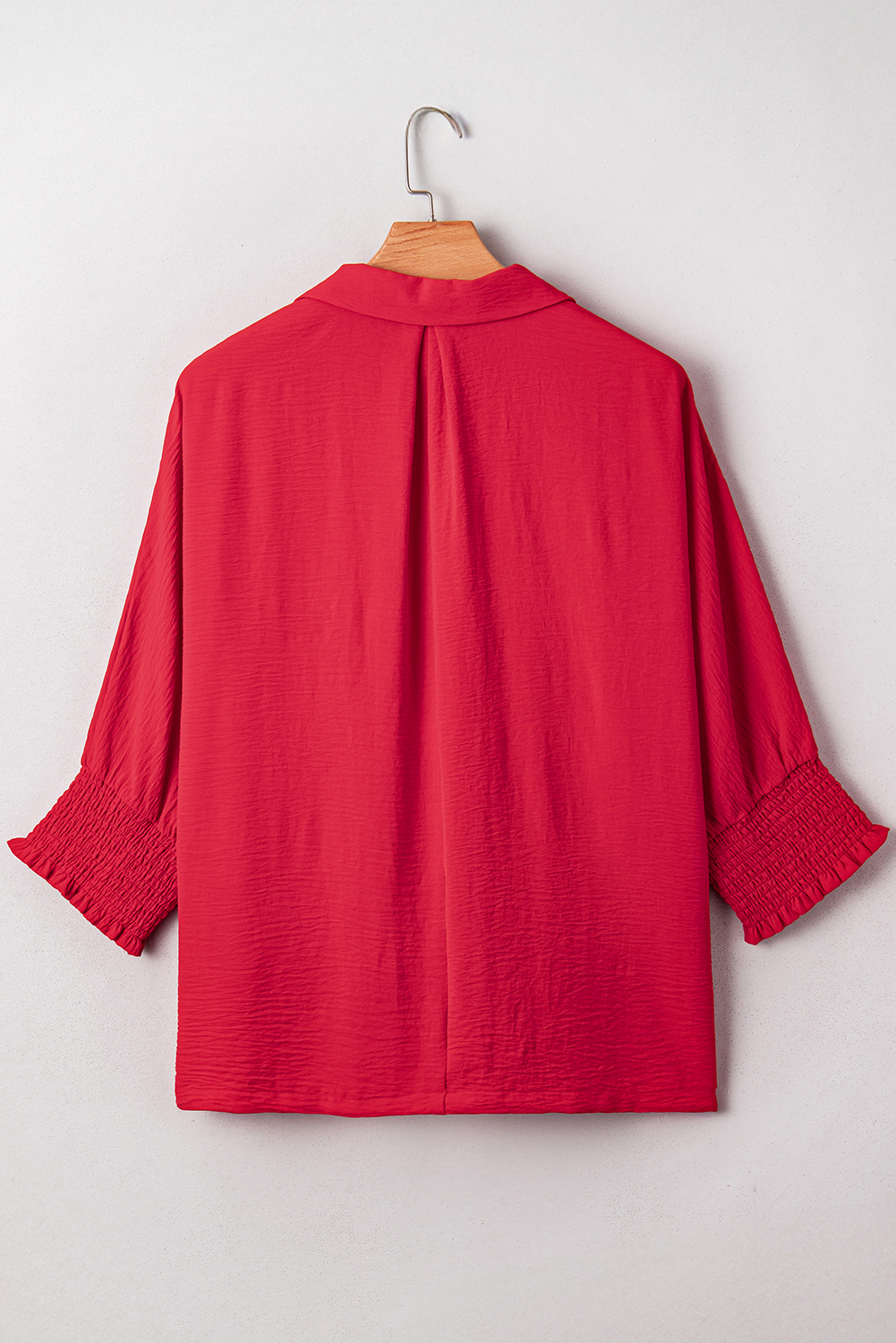 Fiery Red Plus Size Smocked Cuff Dolman Oversized Tunic Blouse - Image 8