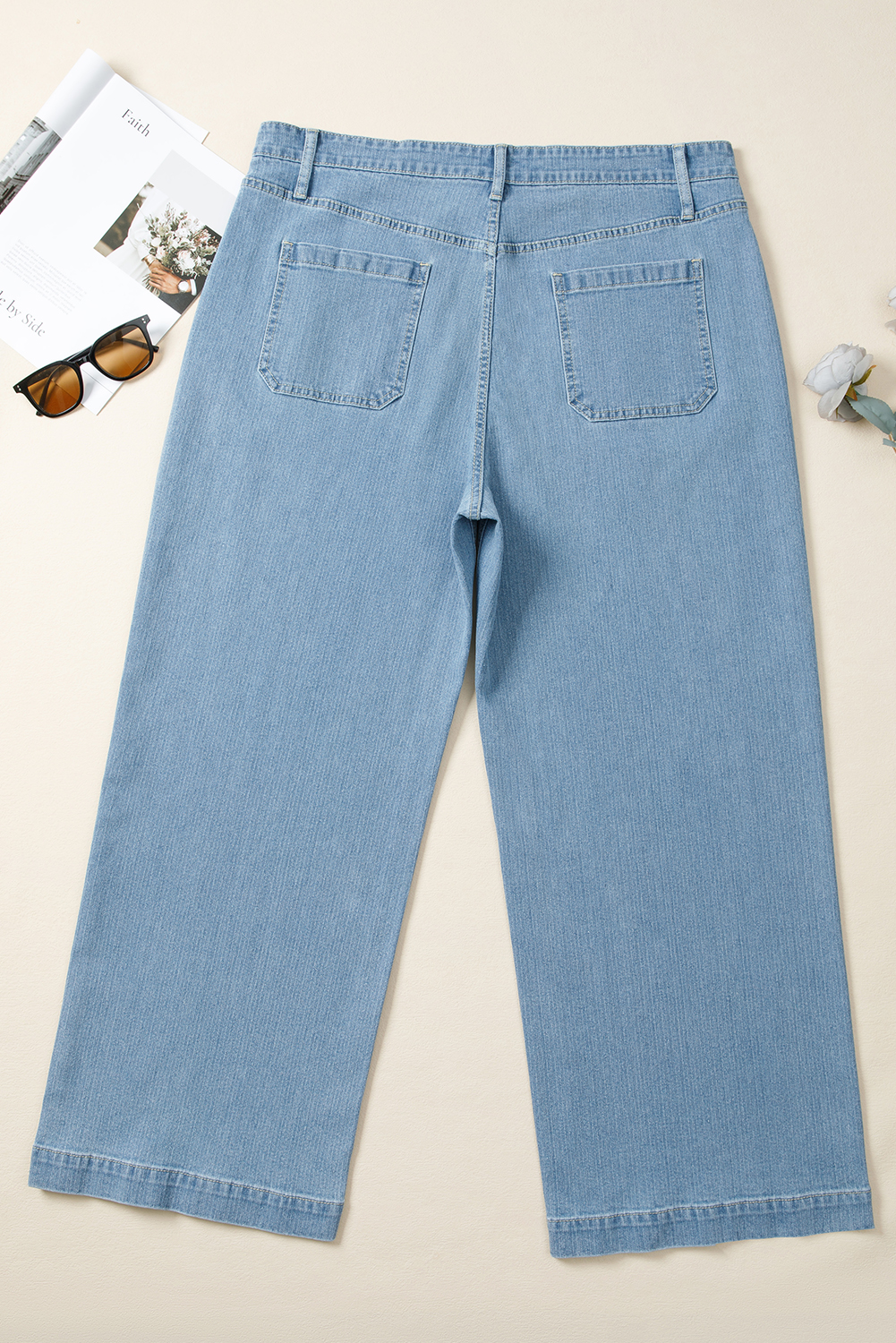Dusk Blue Patched Pocket Textured Wide Leg Plus Size Jeans - Image 7