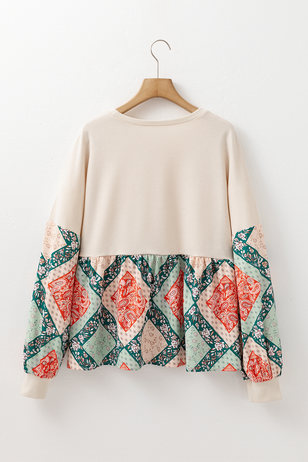 Jet Stream Paisley Geometric Patchwork Crew Neck Loose Fit Top - Image 5