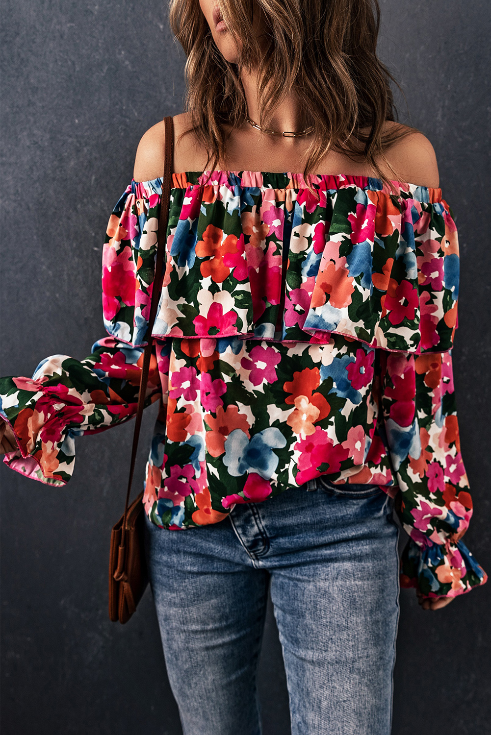Floral Print Ruffled Off Shoulder Blouse - Image 3