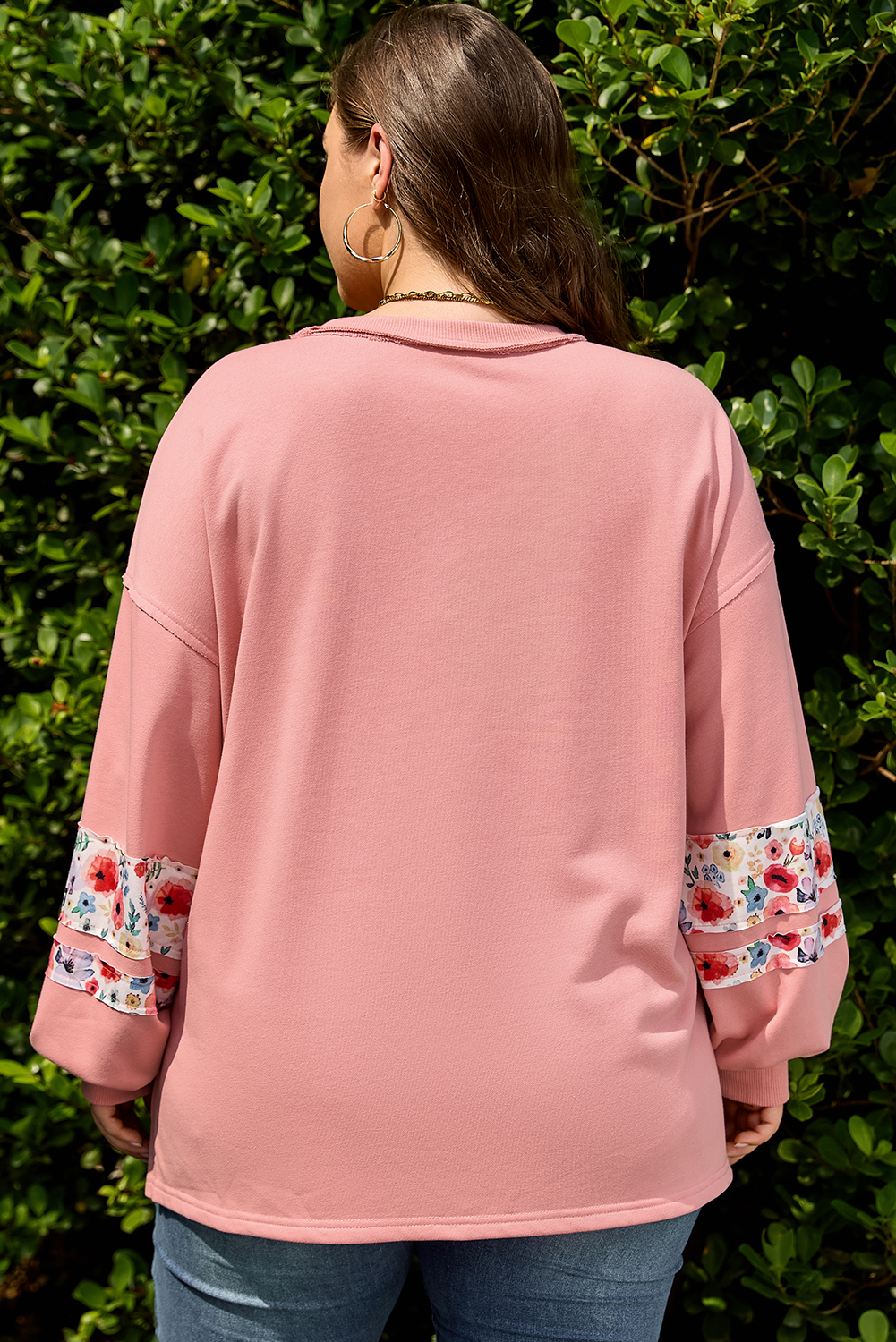 Peach Blossom Plus Size Floral Applique Drop Shoulder Sweatshirt - Image 2