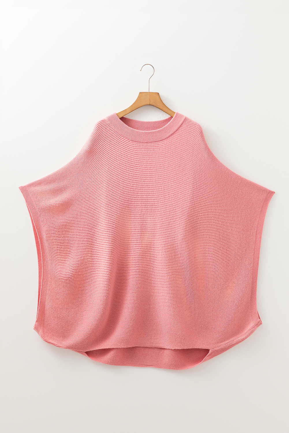 Light Pink Ribbed Knit Half Sleeve Plus Size Poncho Style Sweater - Image 8