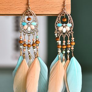 Multicolor Bohemian Hollow-out Feather Tassel Earrings