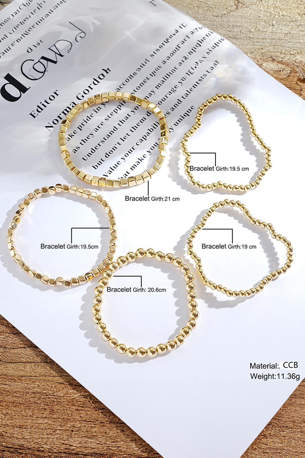 Gold Plated Cube Beaded 5 Pcs Bracelet Set - Image 2