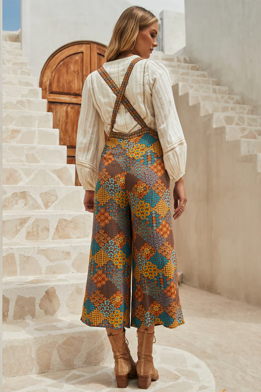 Multicolour Boho Floral Print Crossed Straps Ankle-length Jumpsuit - Image 2