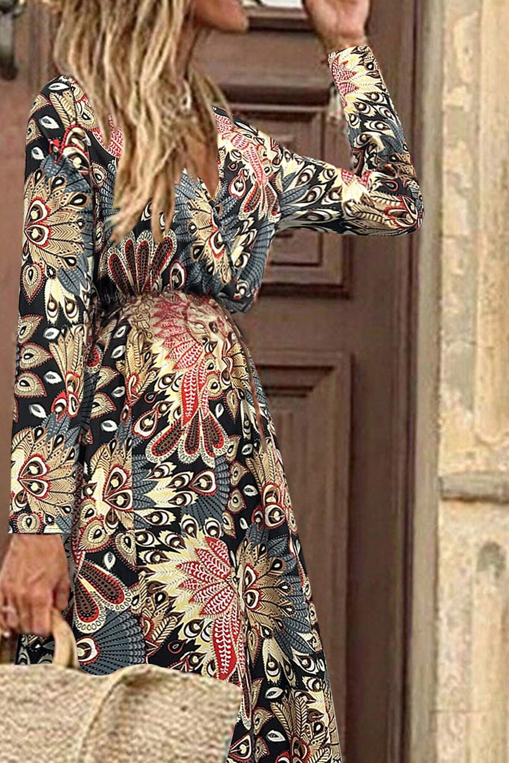 Black Floral Print V Neck Wrap High Waist Maxi Dress - Image 4