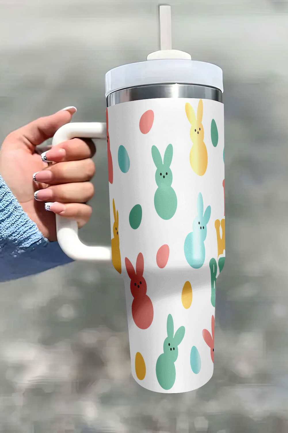 White DONT WORRY BE HOPPY Bunny Print Thermal Tumbler 40oz - Image 2
