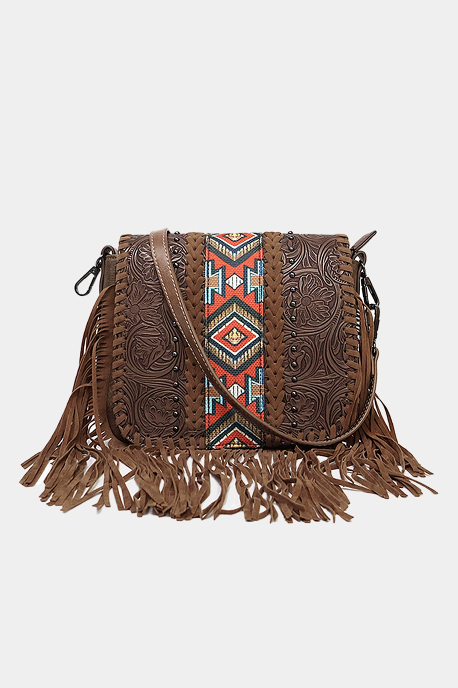 Coffee Western Aztec Bohemian Tassel PU Leather Bag - Image 3