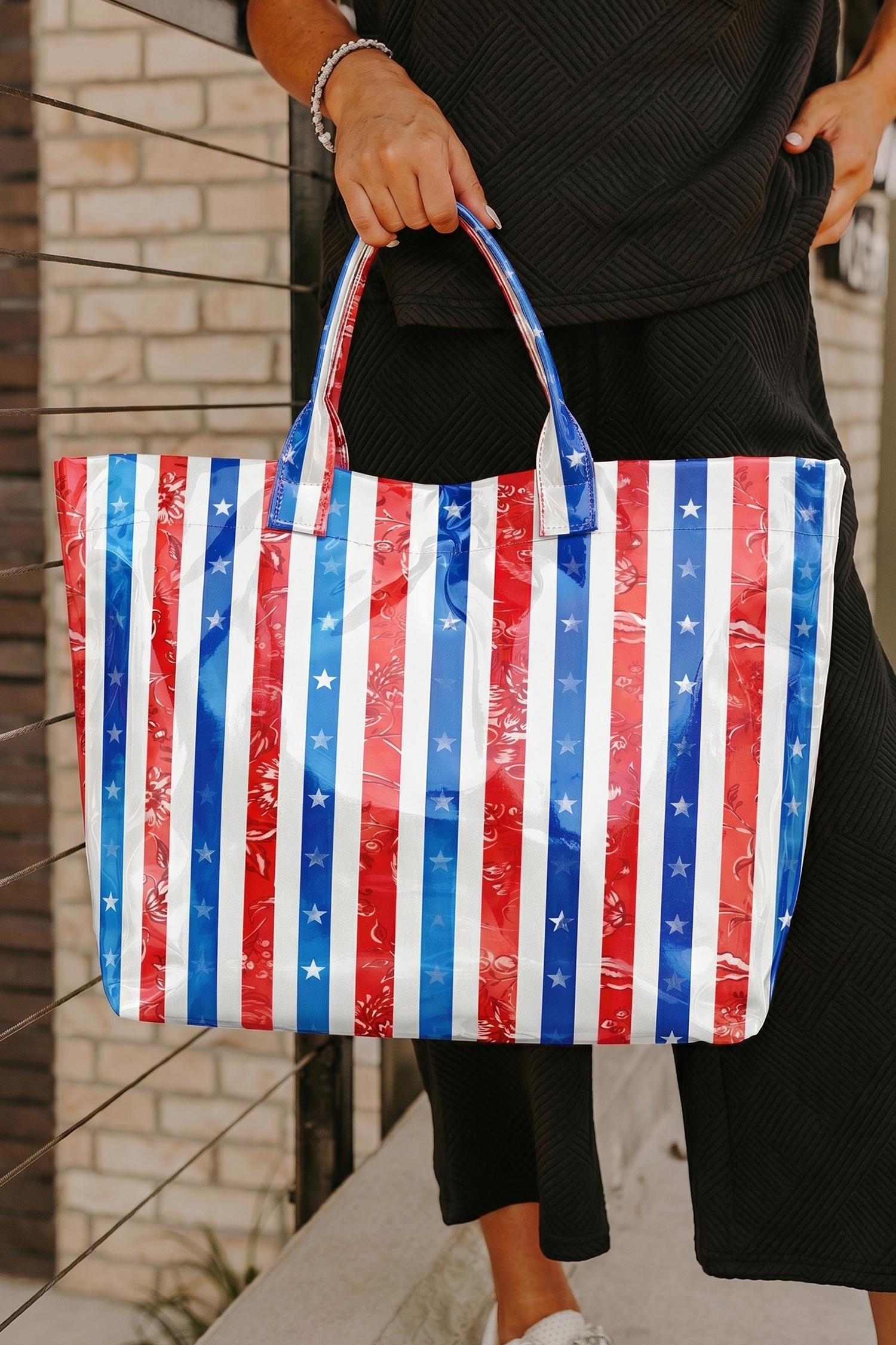 Color black Polka Dot Vinyl Glossy Tote Bag - Image 7
