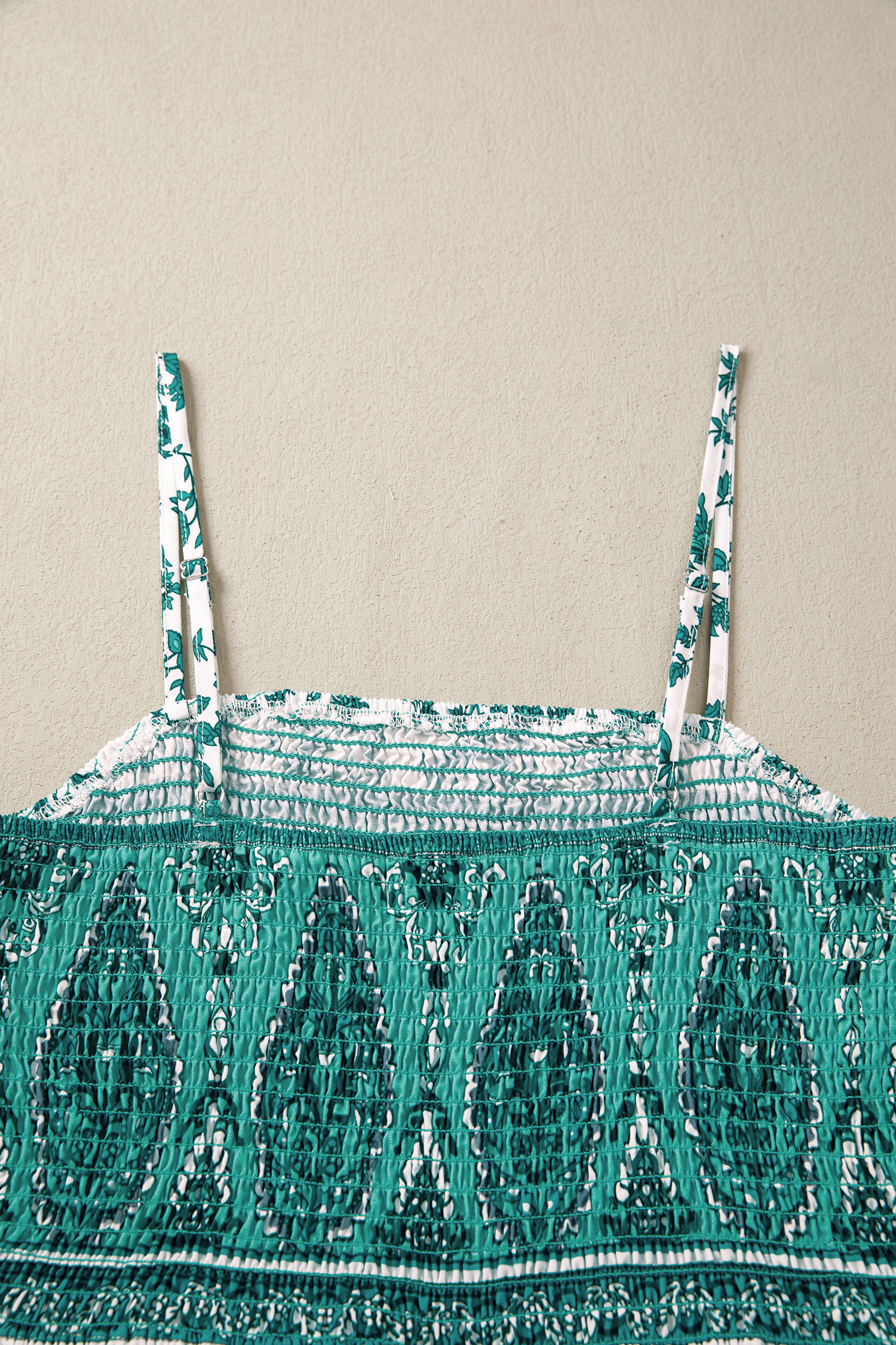 Green Boho Floral Print Shirred Cami Maxi Dress - Image 7