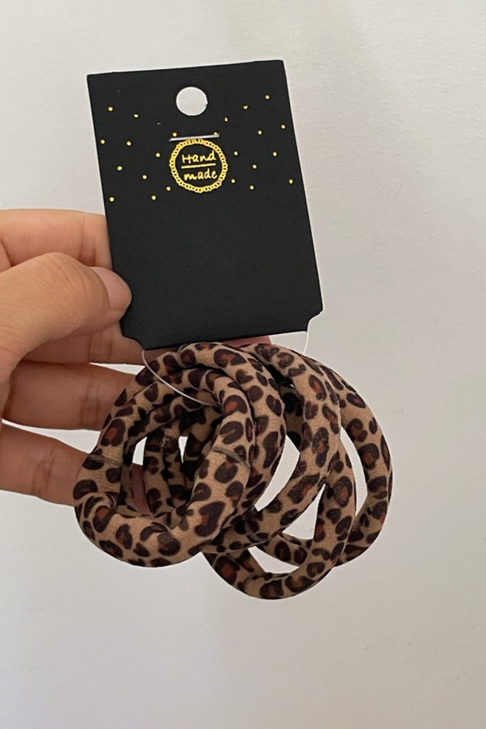 Coffee 5pcs Leopard Elastic Hair Tie Set