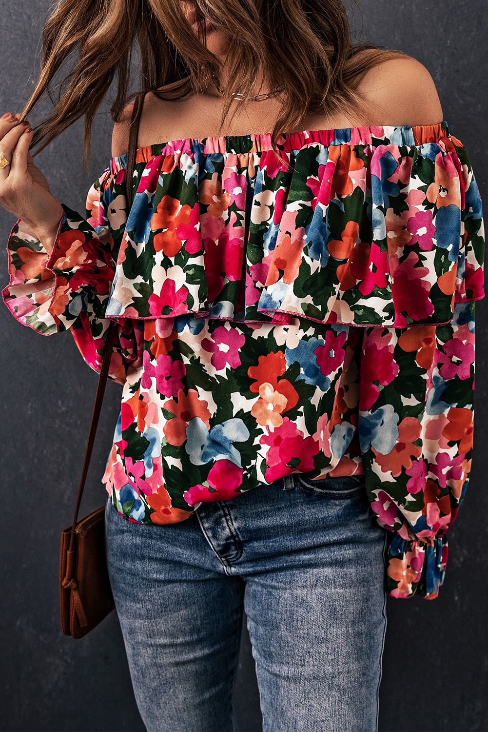 Floral Print Ruffled Off Shoulder Blouse - Image 5