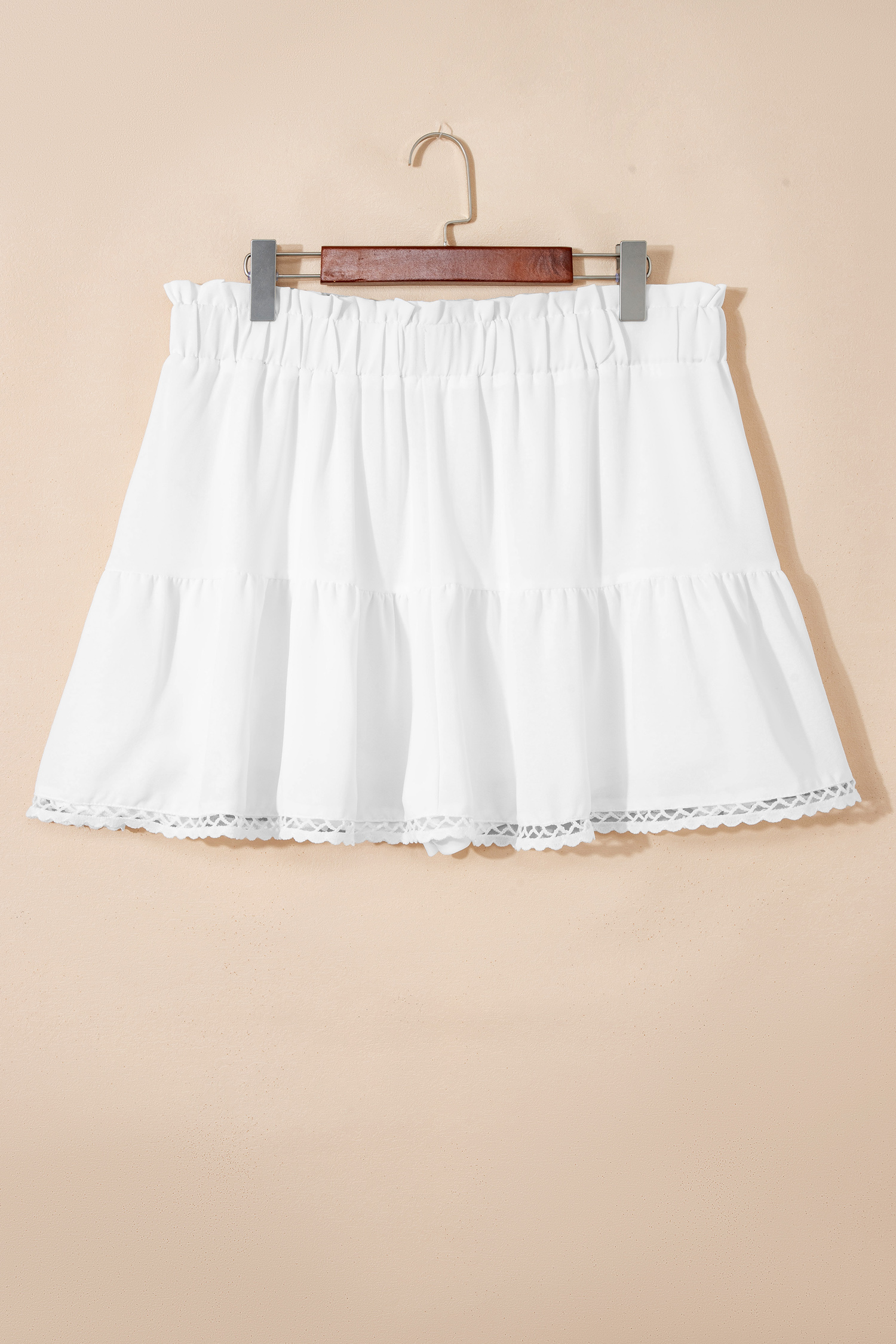 Navy Blue Plus Size Frilled Elastic Waist Lace Trim Boho Ruffled Shorts - Image 6