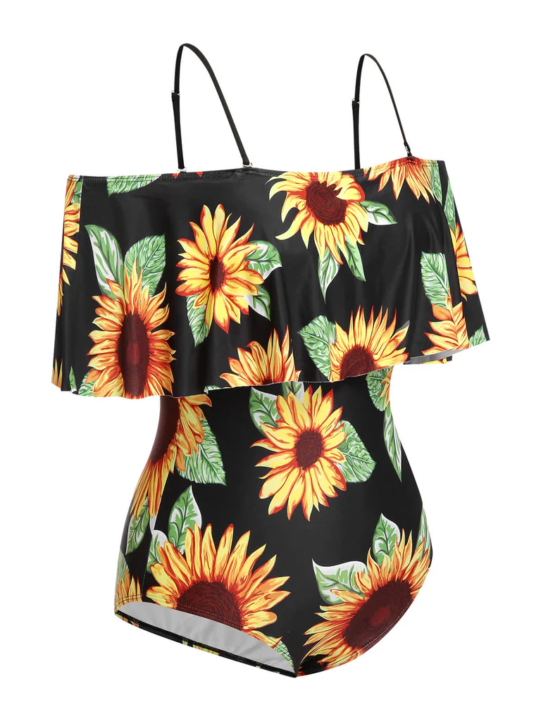 Black Sunflower Cold-Shoulder Swimsuit - Image 5