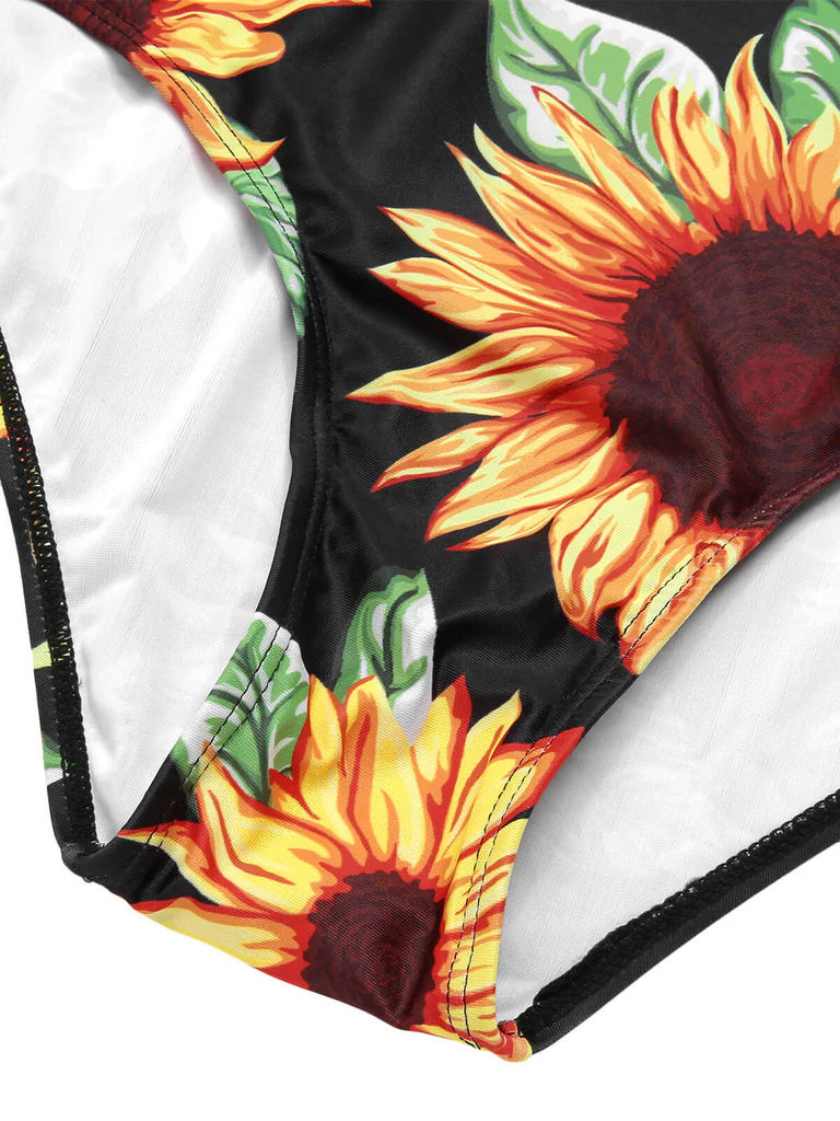 Black Sunflower Cold-Shoulder Swimsuit - Image 2