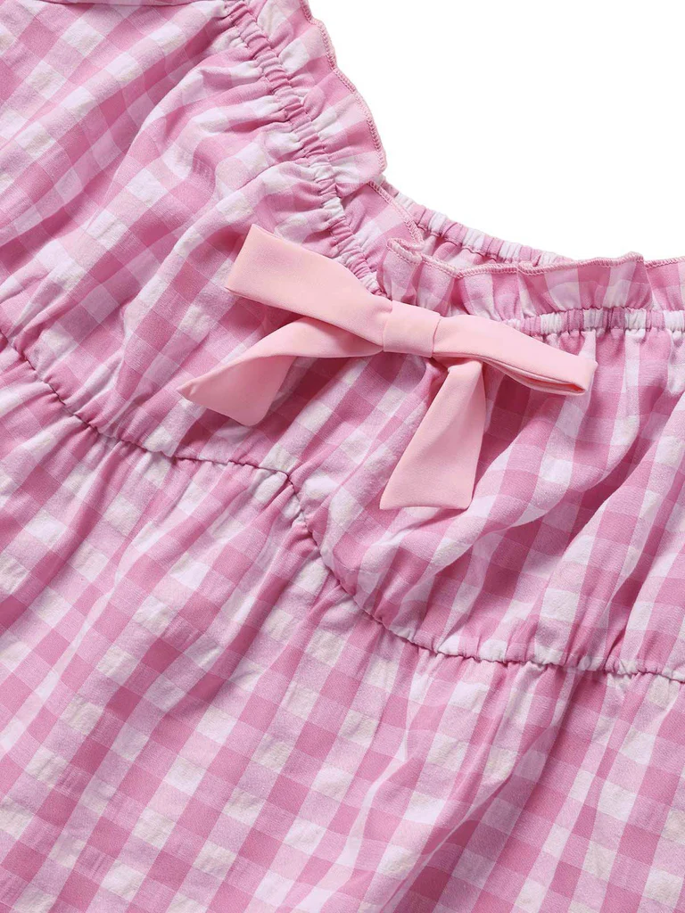Pink Bow Gingham Ruffle Pajama Set - Image 2