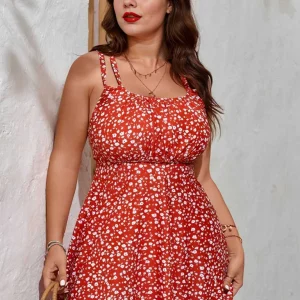 Red Ditsy Floral Cross-Strap Swimsuit