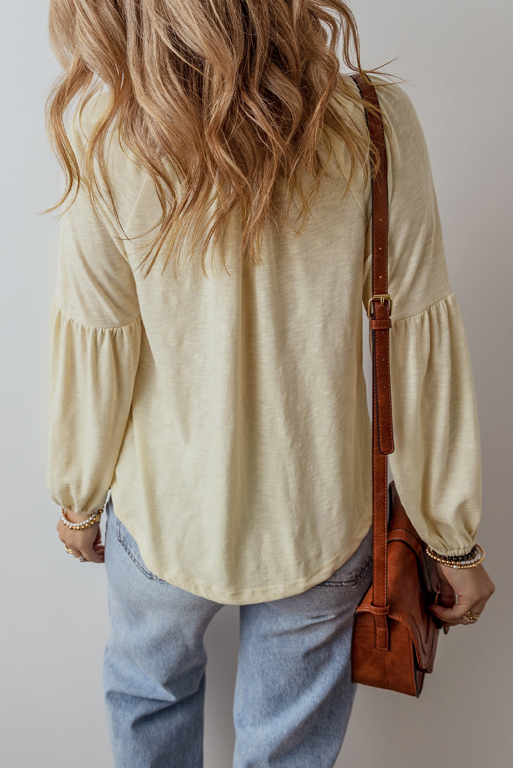 Apricot Paisley Floral Embroidered Notch V Neck Blouse - Image 2