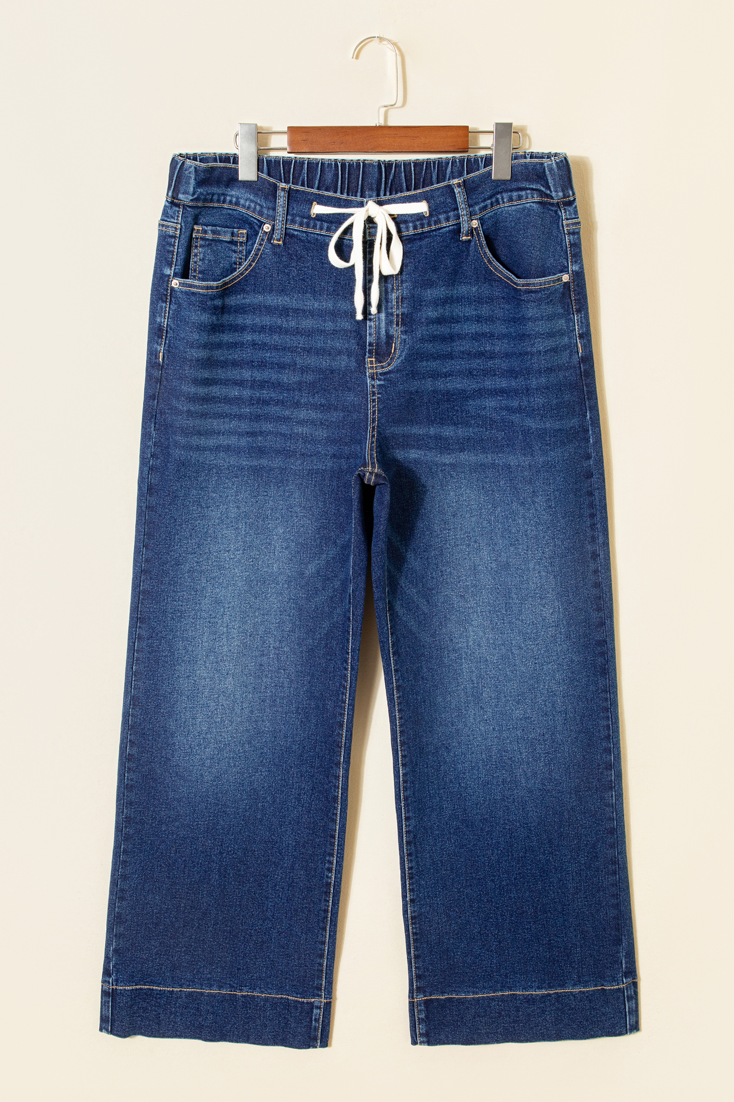 Dark Blue Acid Wash Contrast Lace-up Plus Size Jeans - Image 9