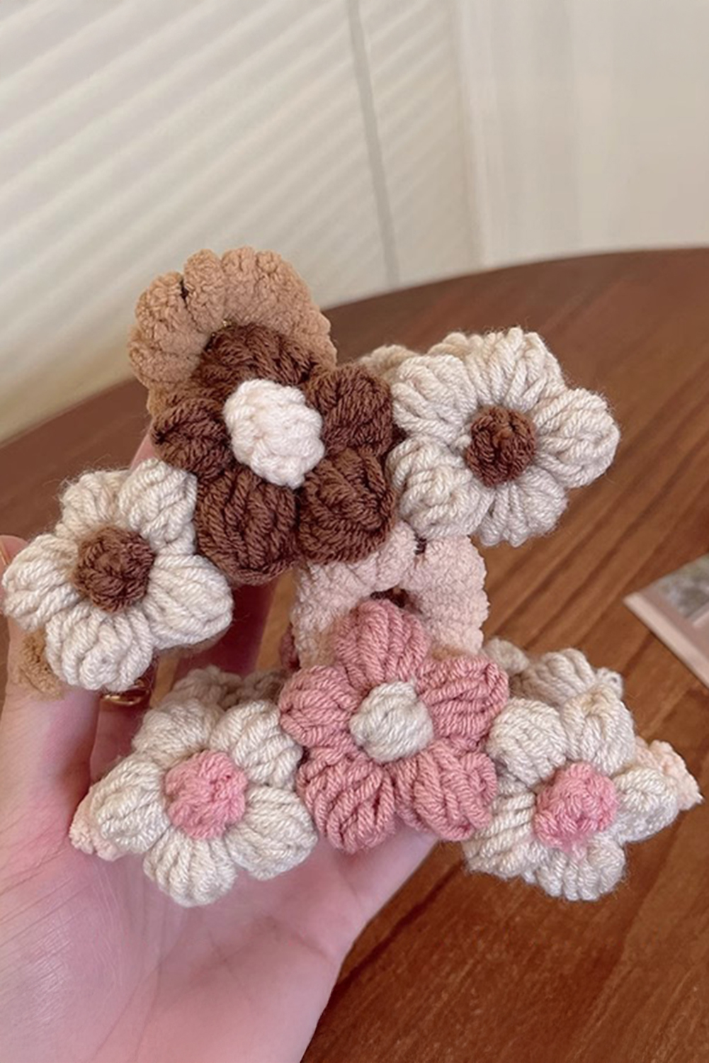 Pink Flower Crochet Cover Large Hair Claw Clip - Image 8