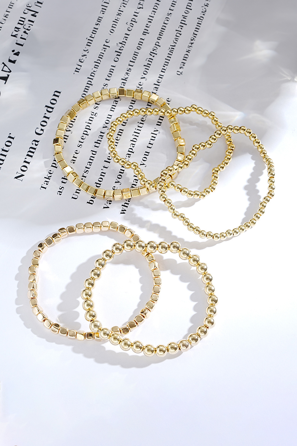 Gold Plated Cube Beaded 5 Pcs Bracelet Set - Image 3