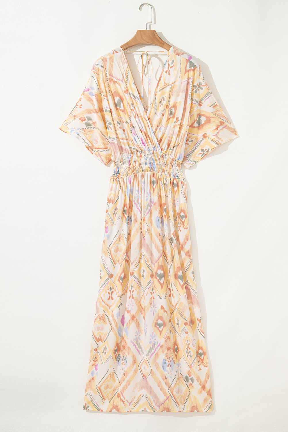 Multicolour Geometric Print Half Sleeve Shirred High Waist Maxi Dress - Image 4
