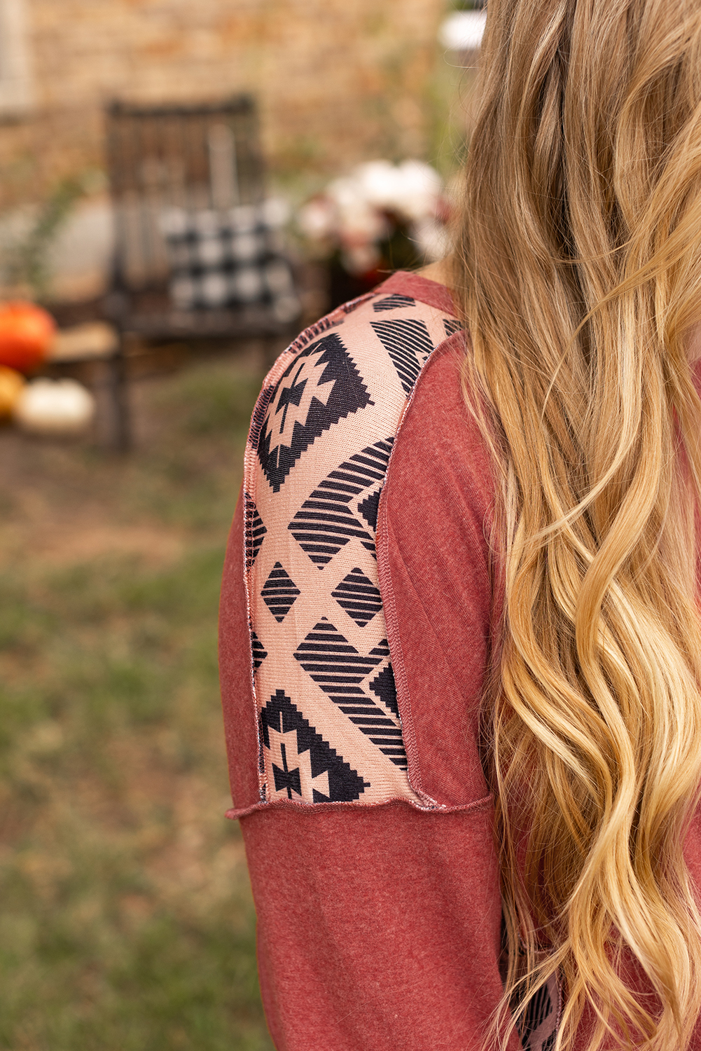 Redwood Burl Aztec Patchwork Drop Shoulder Plus Size High Low Sweatshirt - Image 8