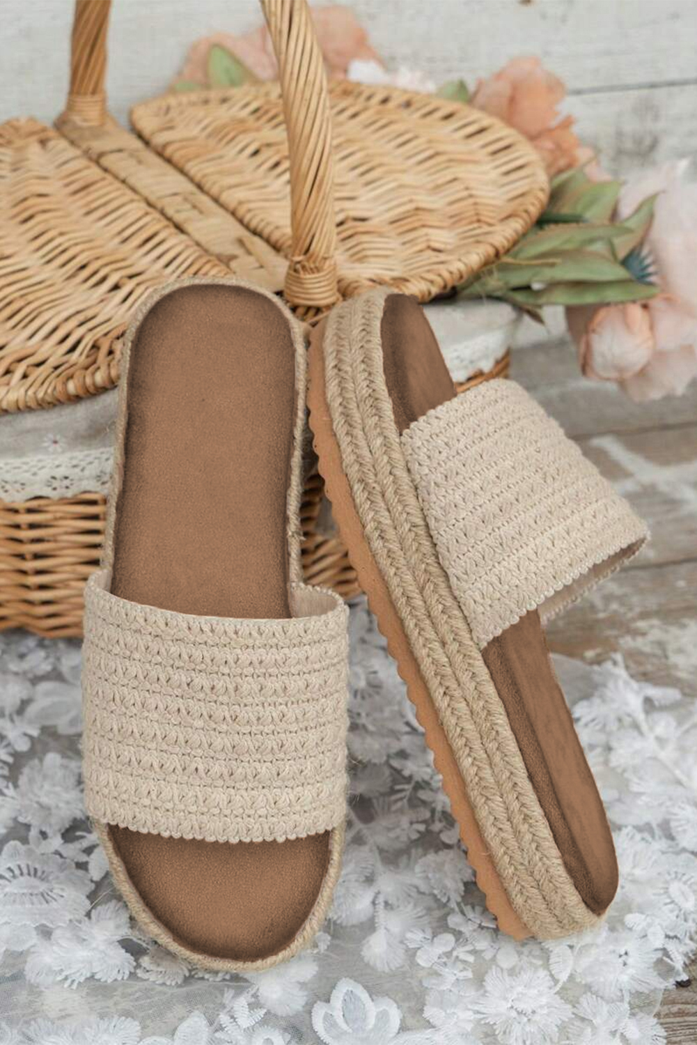 White Boho Woven Non-slip Wedge Slippers - Image 3
