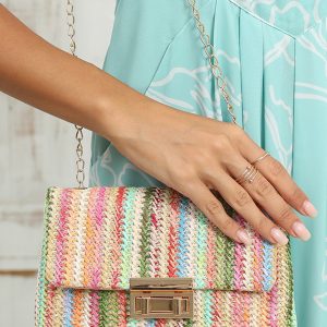 Strawberry Pink Bohemian Woven Gold Chain Shoulder Bag