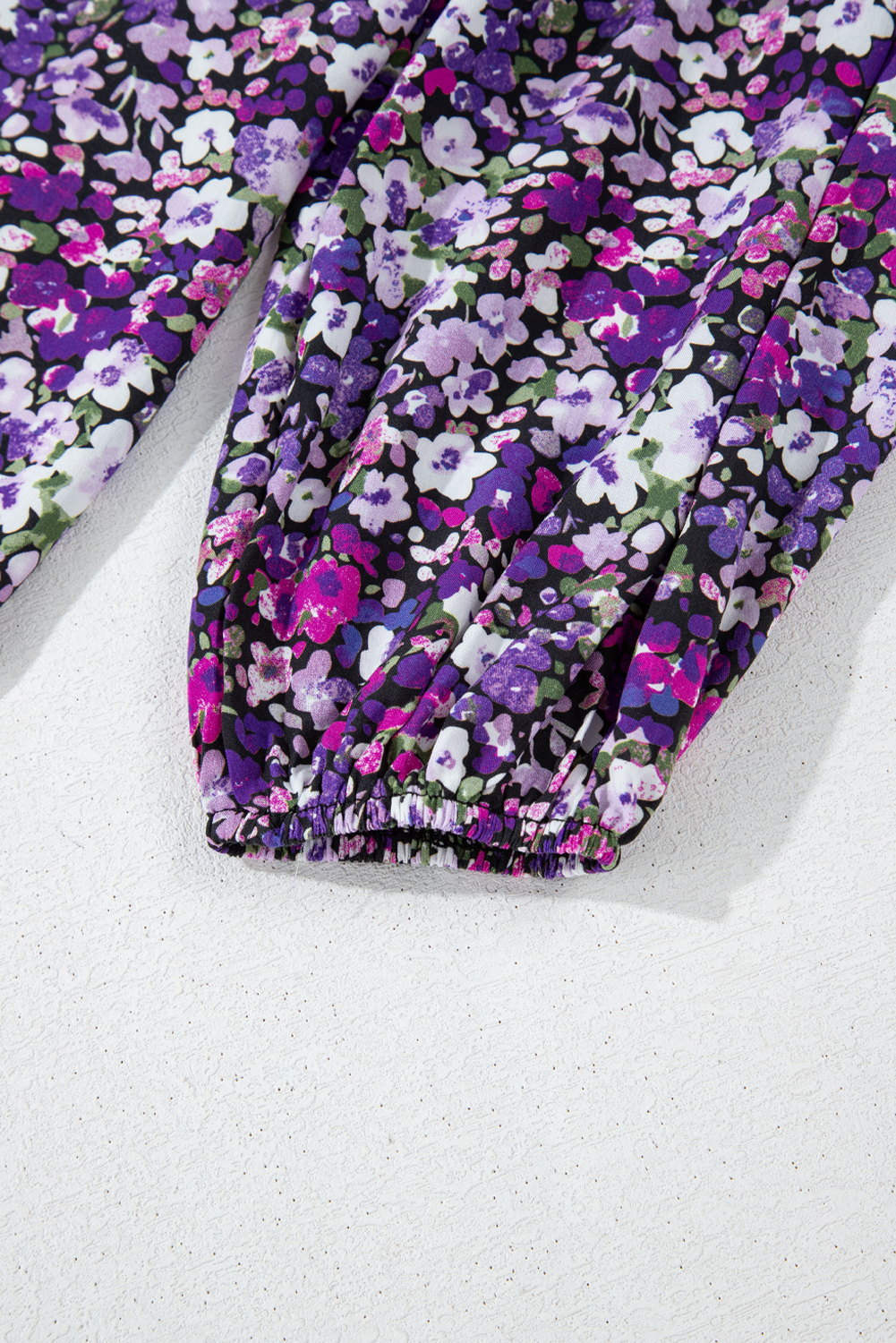 Purple Boho Flower Split V Neck Bubble Sleeve Blouse - Image 6