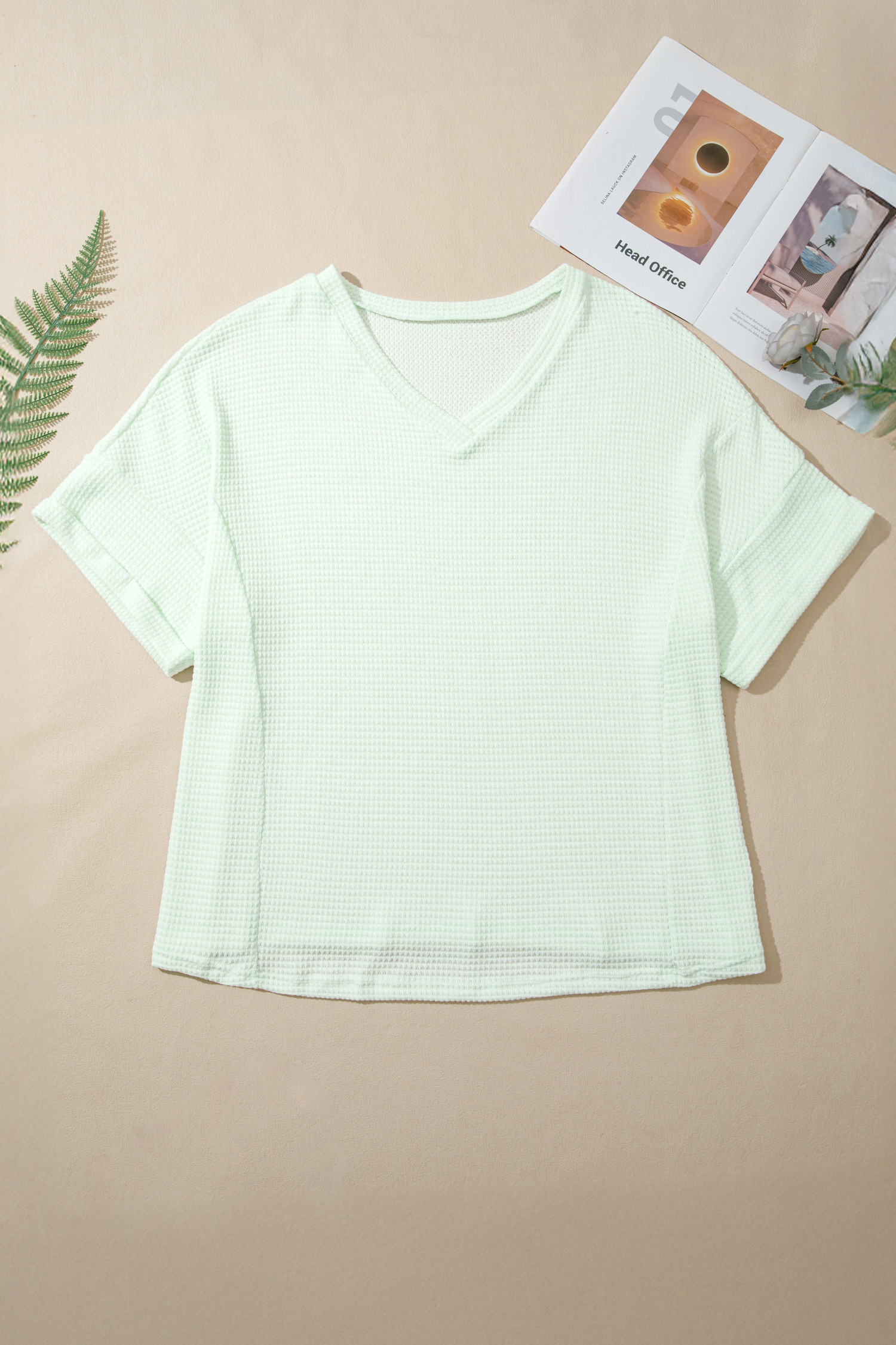Wisteria V Neck Short Sleeve Plus Size Waffle Knit Top - Image 13