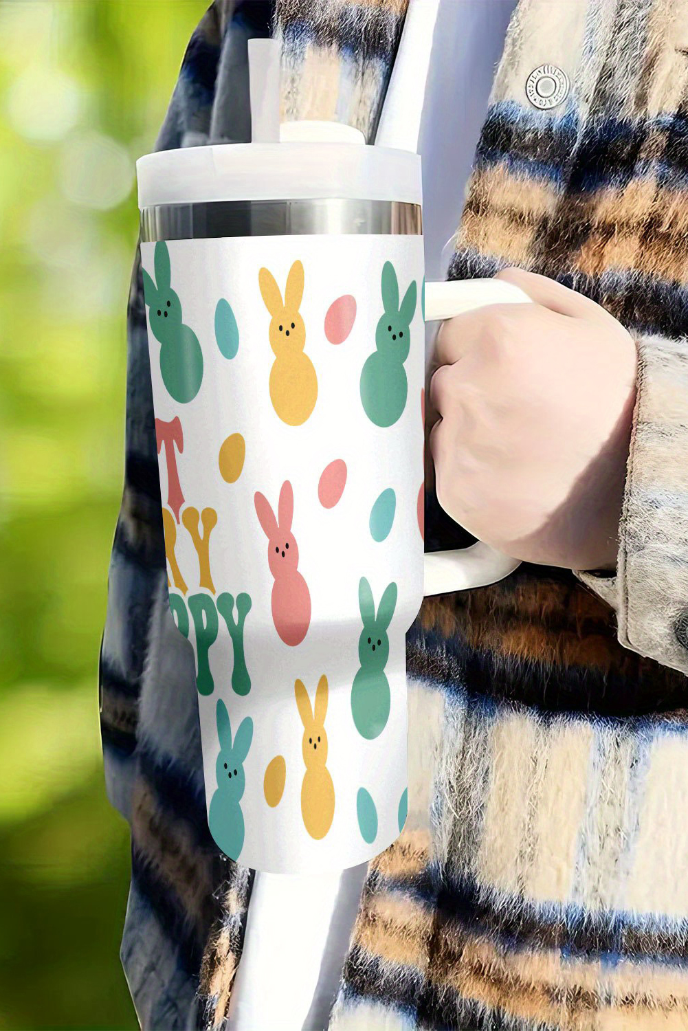 White DONT WORRY BE HOPPY Bunny Print Thermal Tumbler 40oz - Image 7