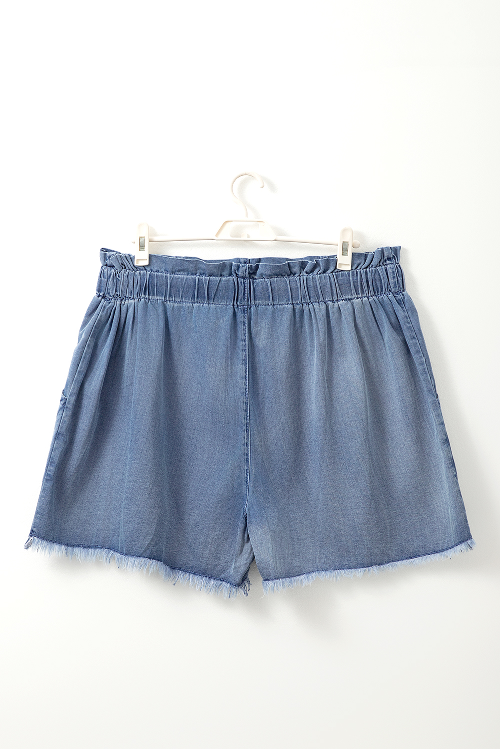 Dusk Blue Raw Hem Lace-up High Waist Plus Size Denim Shorts - Image 6
