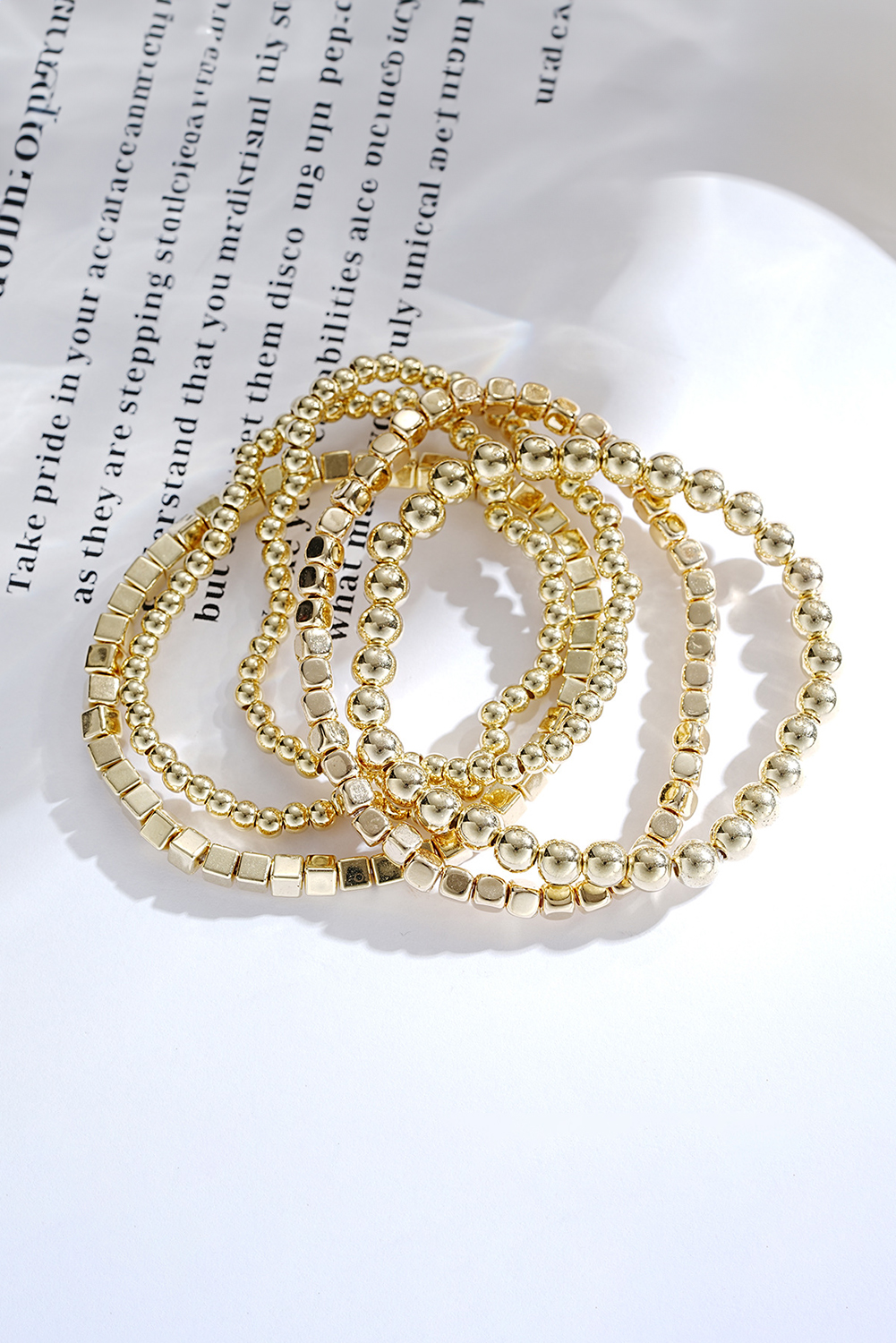 Gold Plated Cube Beaded 5 Pcs Bracelet Set - Image 4