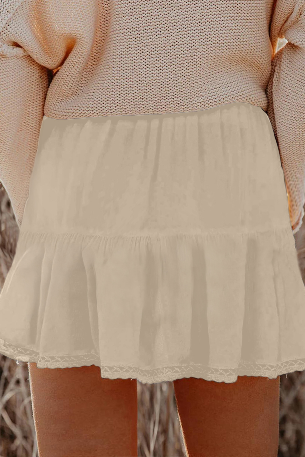 Navy Blue Plus Size Frilled Elastic Waist Lace Trim Boho Ruffled Shorts - Image 15