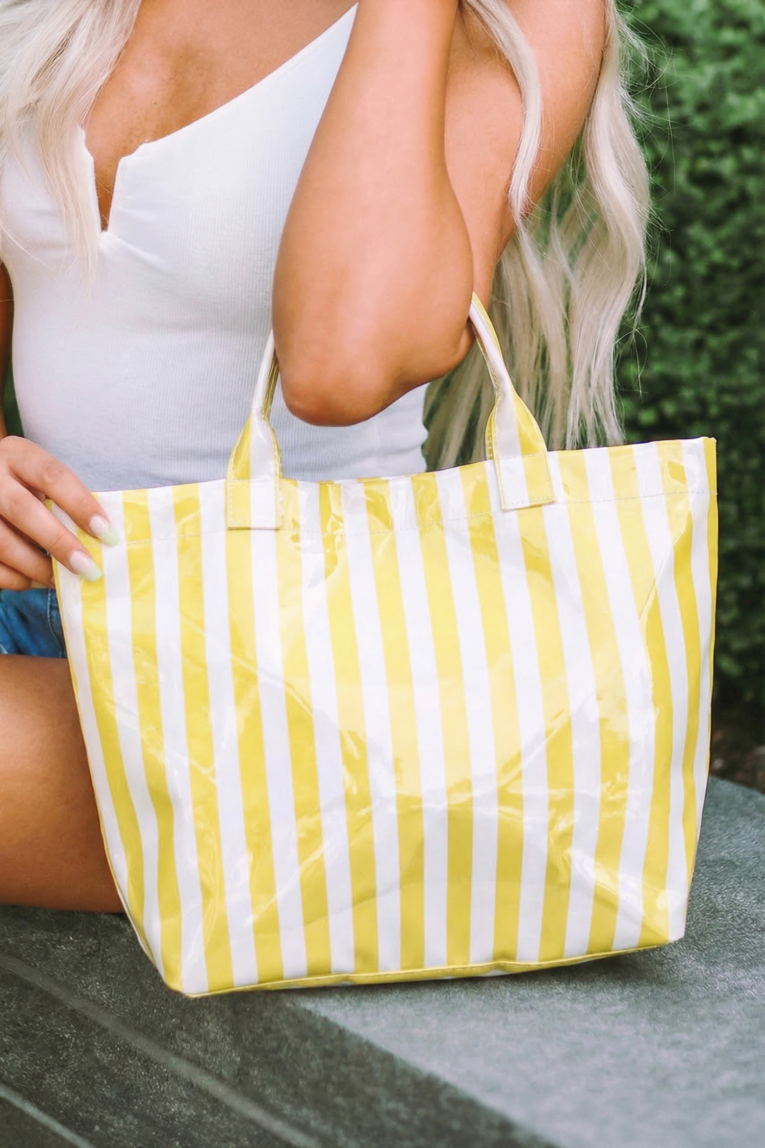 Rainbow Glossy Striped Vinyl Large Tote Bag - Image 8