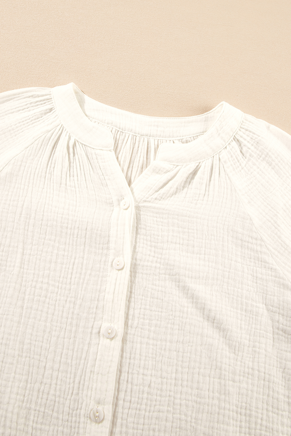 White Embroidered Textured Buttoned Crew Neck Shirt - Image 8