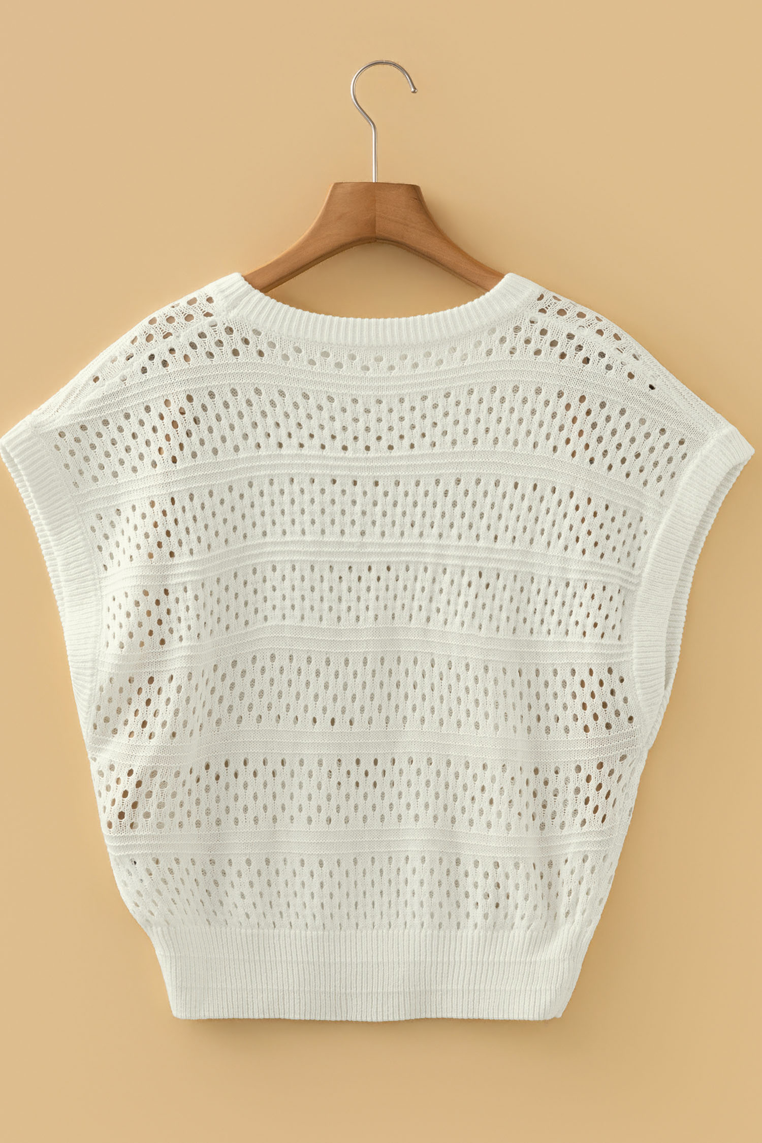 White Plus Size Eyelet Hollow Out Knit Ribbed Trim Short Sleeve Dolman Sweater - Image 17